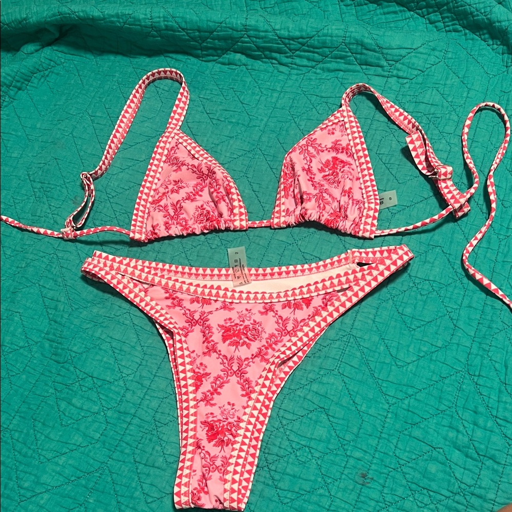 Pink and Red Floral Bikini Set